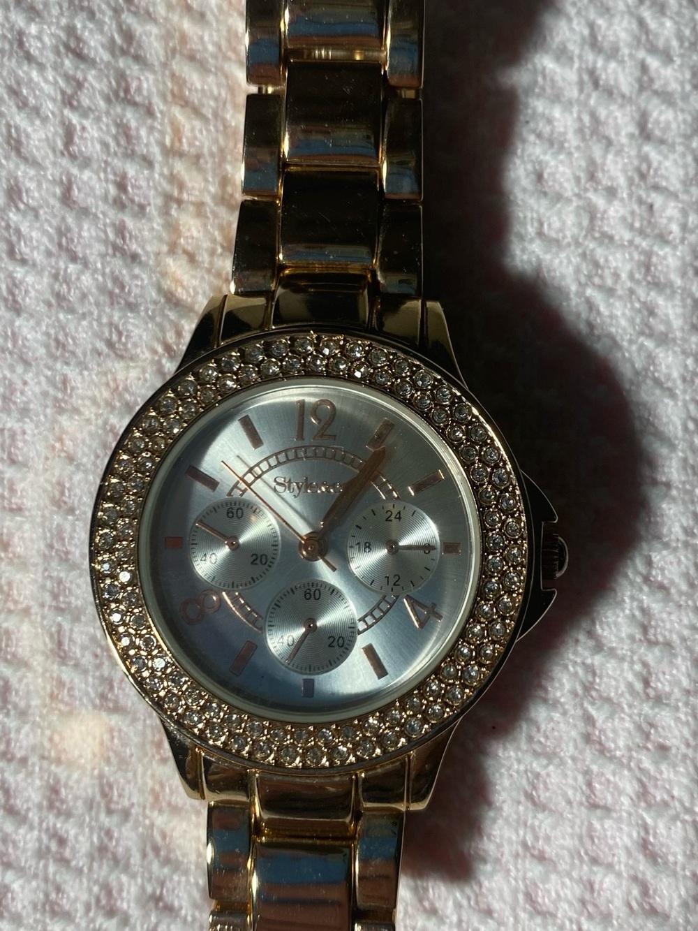 Style & Co. Women's Rose Gold-Tone Chronograph-Style Watch with Crystal Bezel